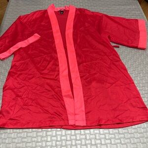 Victoria’s Secret Red Satin Kimono Robe XS/S Pink Trim (No Belt)